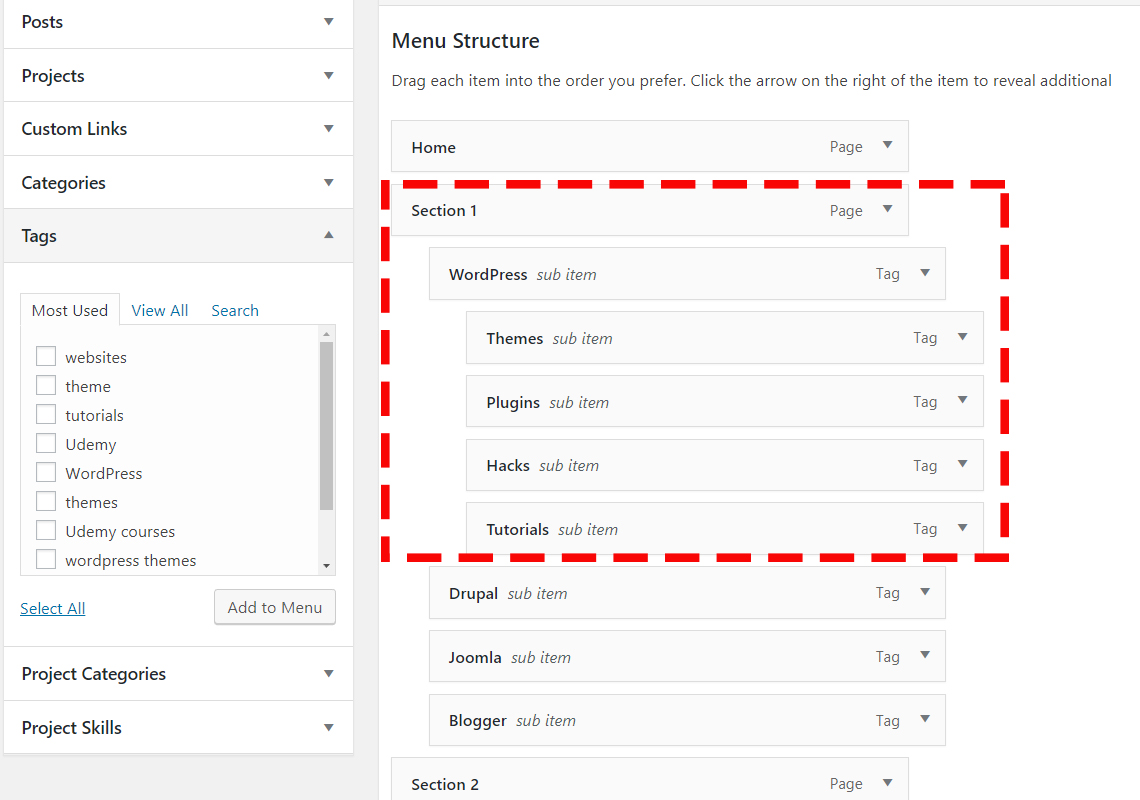 WordPress deeper sub menu navigation example