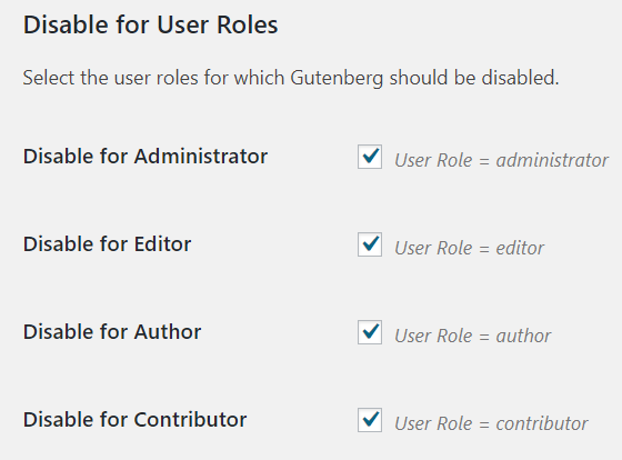 Disable for User Roles