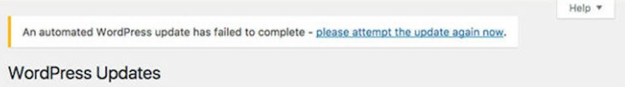 An automated WordPress update has failed to complete error.